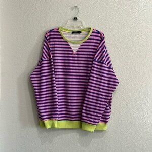 Women's long sleeve striped Crewnecks Oversized Sz XL Blue Pink Green